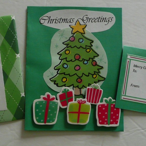 Handmade Christmas Tree Card + Gift Tag Blank Greeting Xmas - Picture 3 of 4